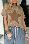 Pink Leopard Retro Studded Star Patch Loose Tee