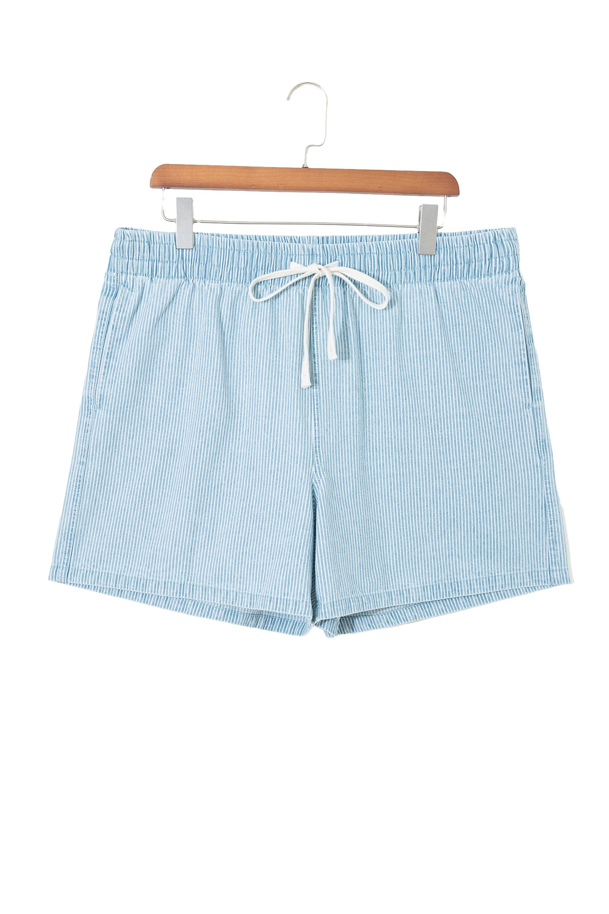 Blue Stripe Plus Size Contrast Drawstring Elastic Waist Denim Shorts