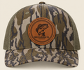 Rock & Ridge Co. Bass Fishing Camo Trucker Hat - leather patch detail