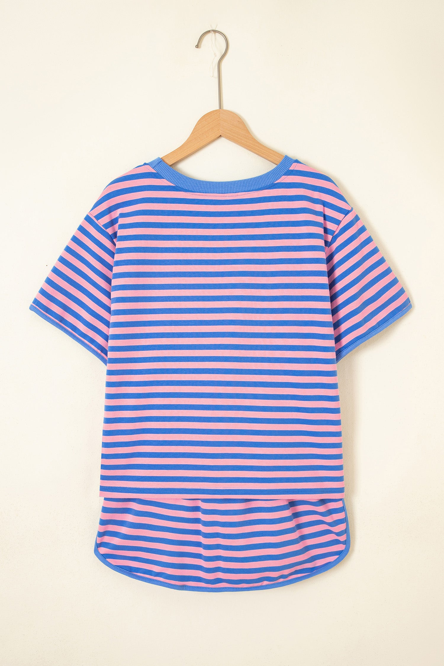 Pink Stripe Relaxed Short Sleeve Top Elastic Waist Drawstring Skort 2pcs Set