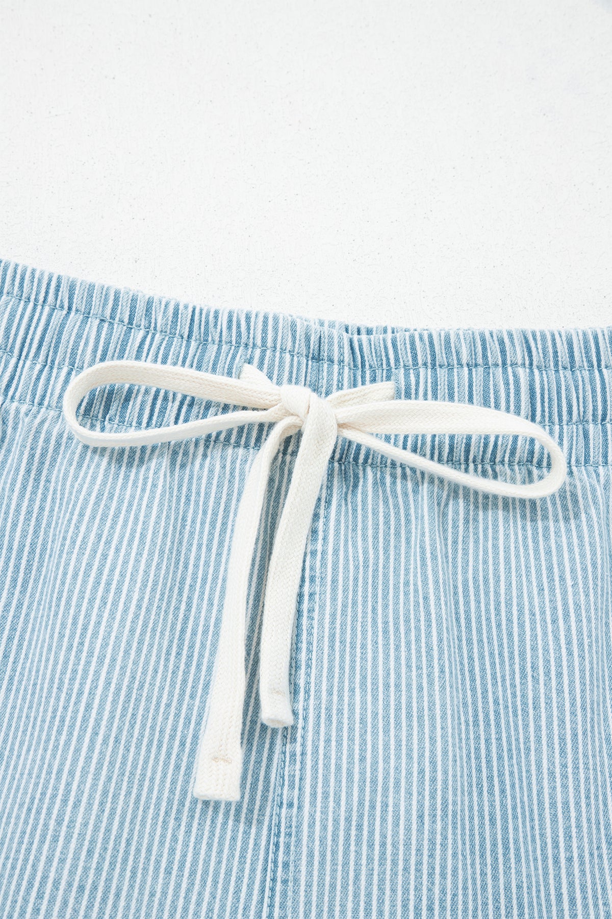 Blue Stripe Plus Size Contrast Drawstring Elastic Waist Denim Shorts