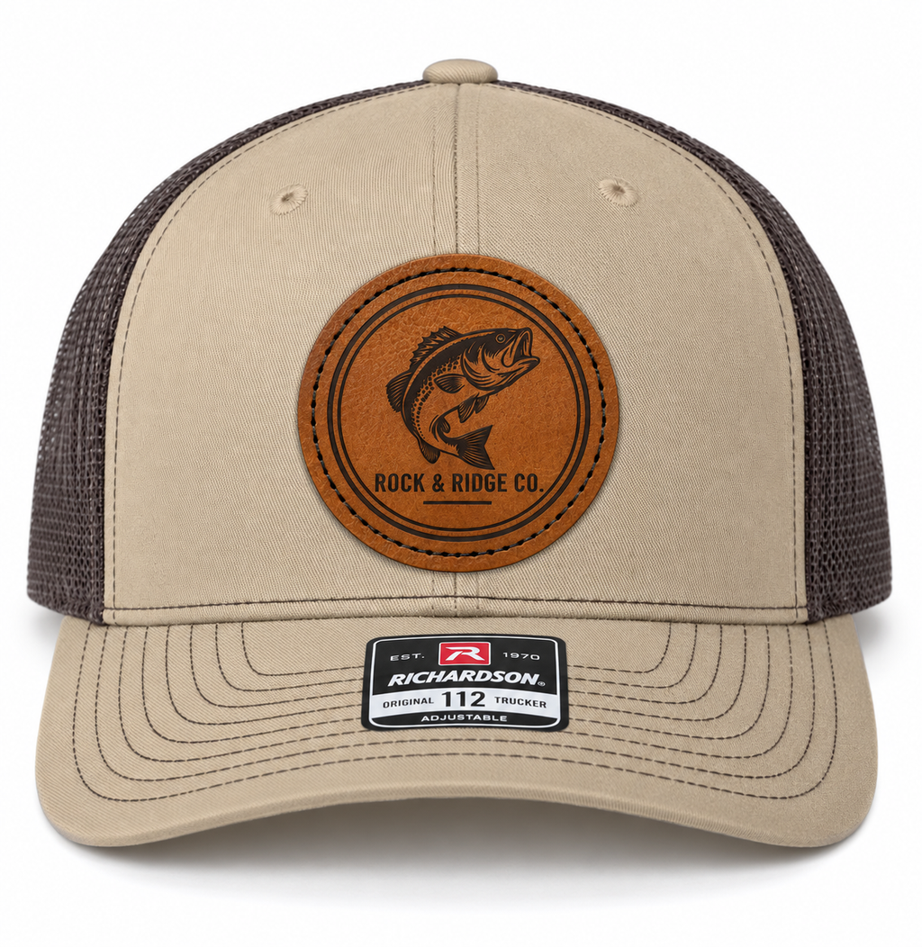 Rock & Ridge Co. Bass Fishing Trucker Hat - leather patch detail