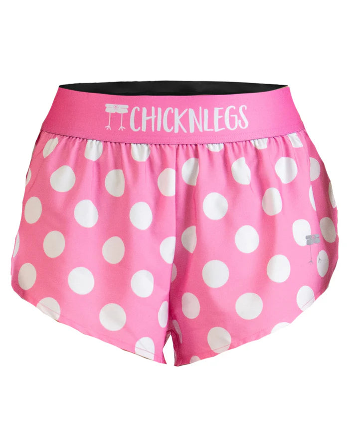 Women's Pink Polka Dot 1.5" Split Running Shorts
