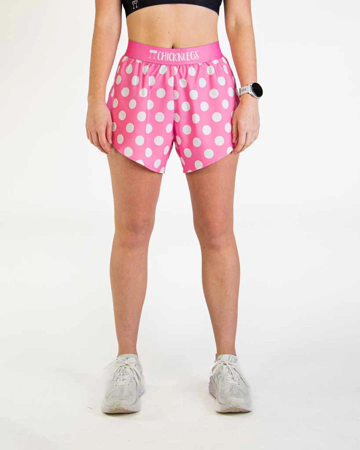 Women's Pink Polka Dot 4" Split Running Shorts