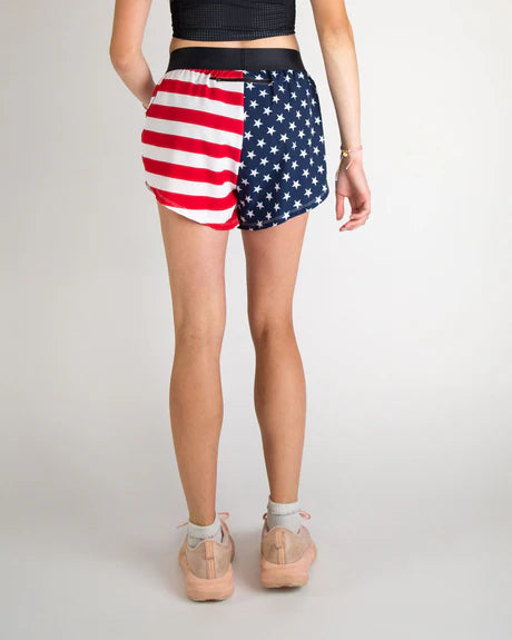 Women's USA Flag 4" Split Running Shorts