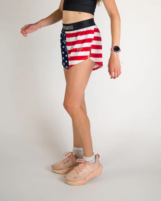 Women's USA Flag 4" Split Running Shorts