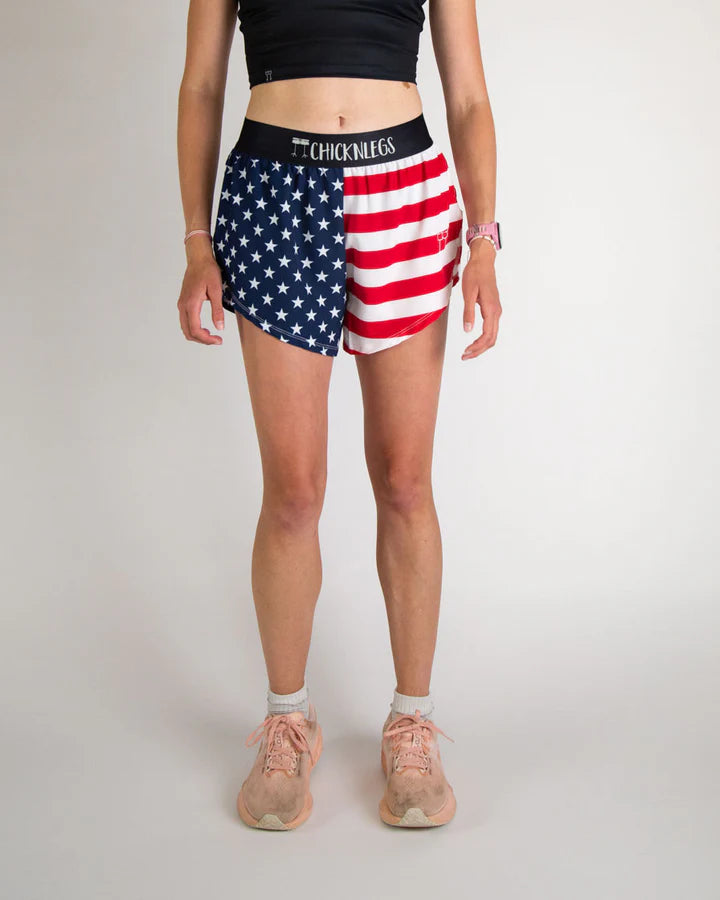 Women's USA Flag 4" Split Running Shorts