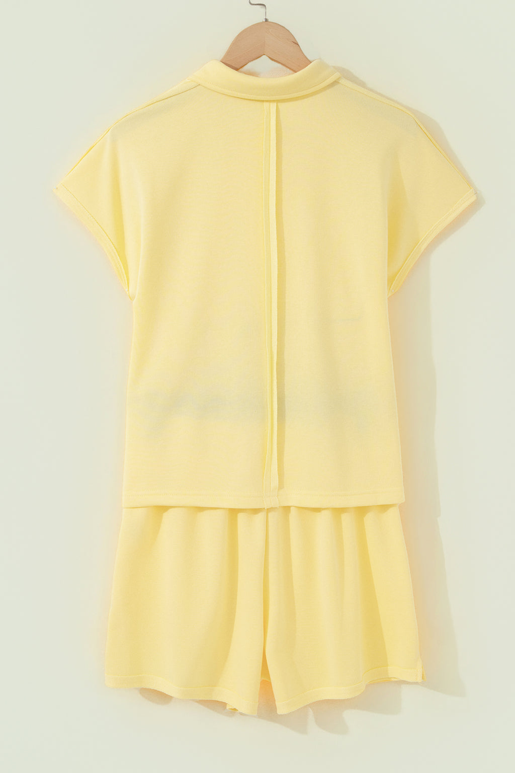 Yellow Cream Loose Polo Tee Elastic Waist 2pcs Short Set