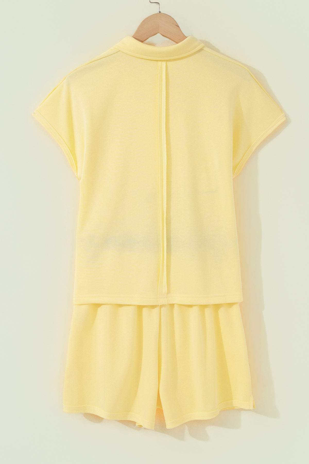 Yellow Cream Loose Polo Tee Elastic Waist 2pcs Short Set