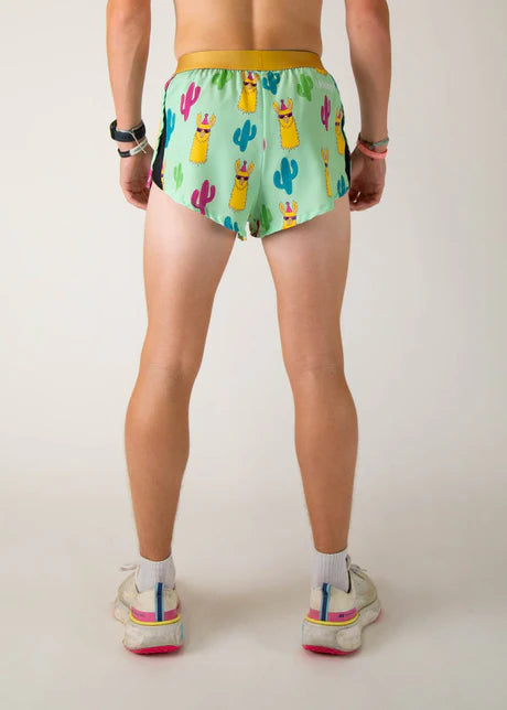 Men's Green Llamas 2" Split Running Shorts