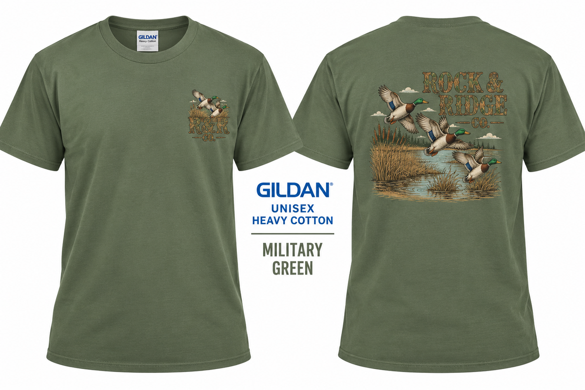 Rock & Ridge Co. Duck Tee - Gildan Military Green front and back