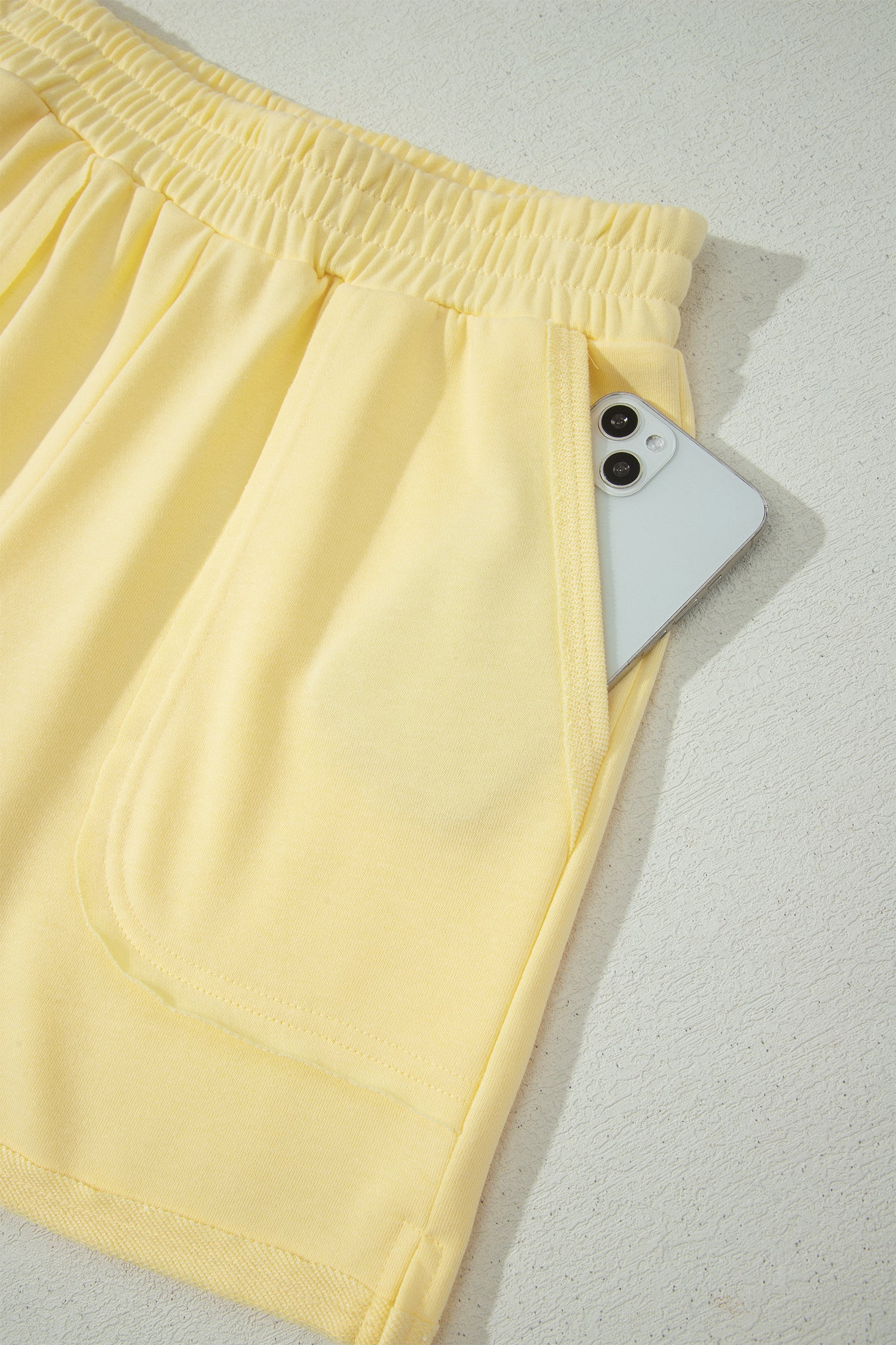 Yellow Cream Loose Polo Tee Elastic Waist 2pcs Short Set