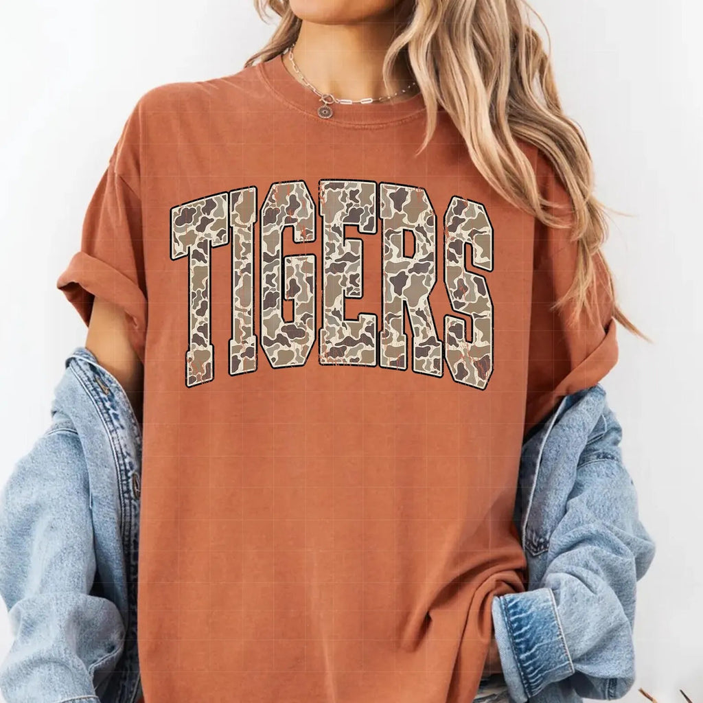 Tigers Camo Arch TShirt in rust orange