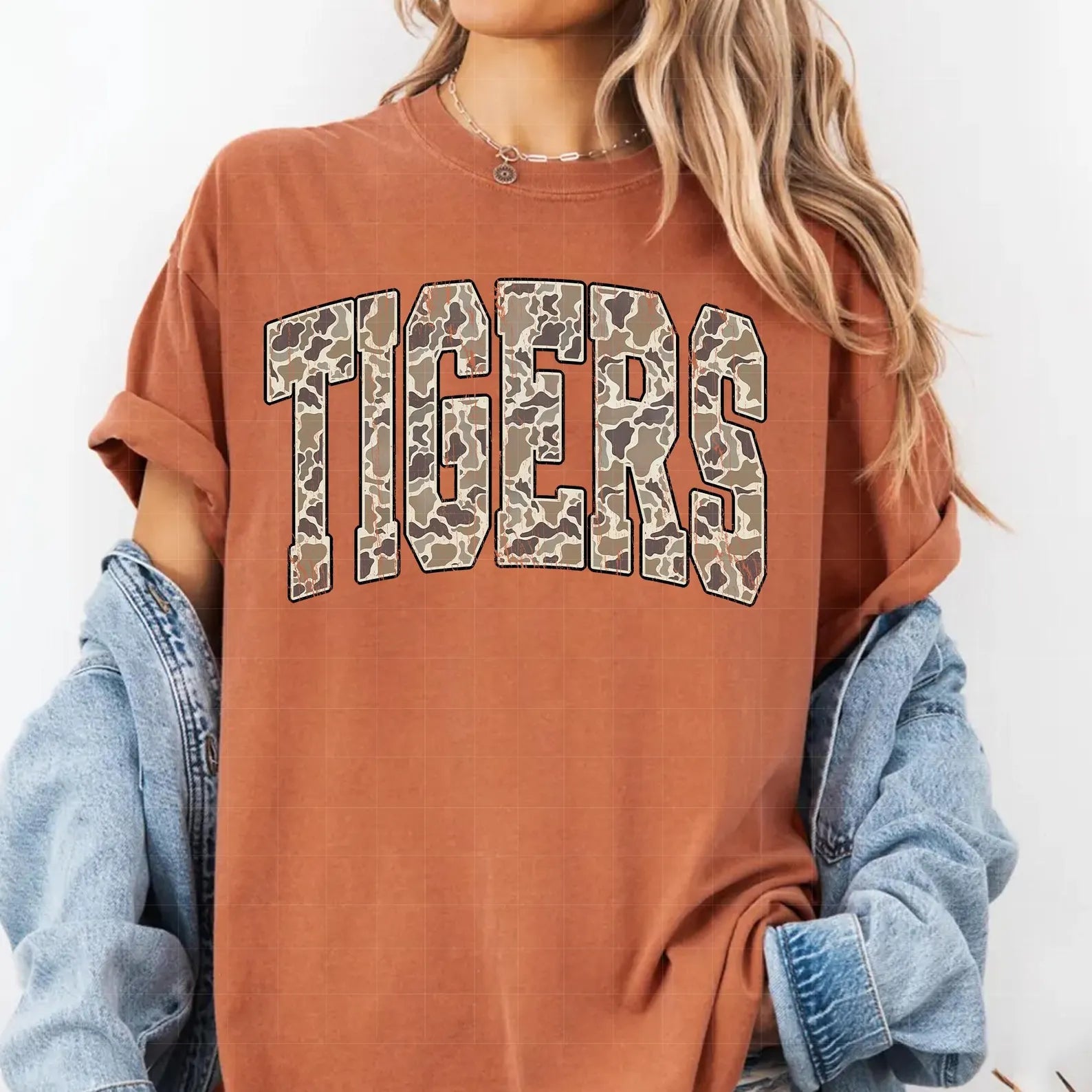 Tigers Camo Arch TShirt in rust orange