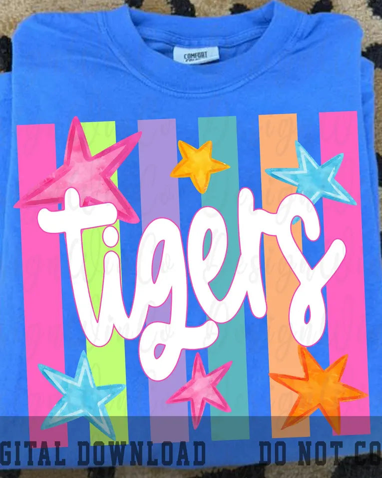 Tigers Stars TShirt with colorful stripes and stars