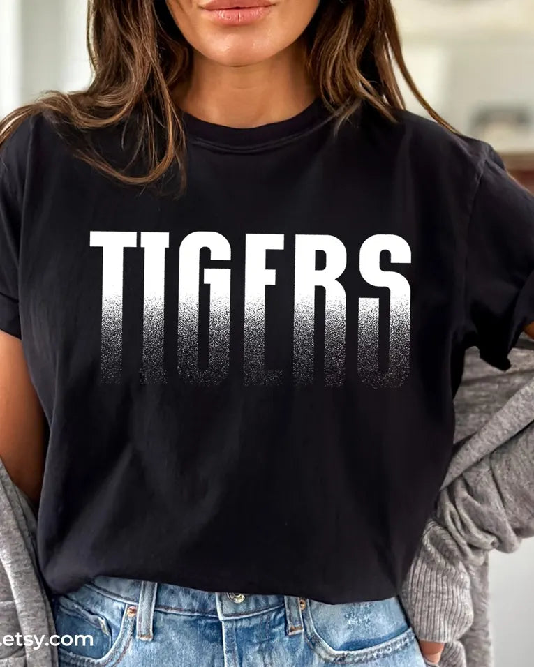 Tigers Fade TShirt with bold block letter fade design