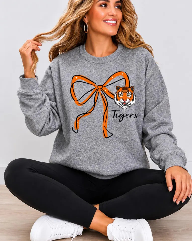 Tigers Bow Sweatshirt in gray with orange bow design