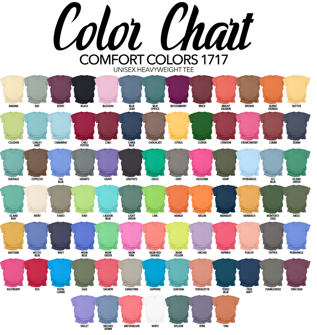 Comfort Colors 1717 color chart - all available shirt colors