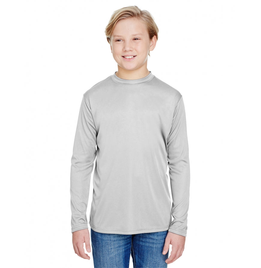 A4 Apparel NB3165 Youth Long Sleeve Cooling Polyester Performance Crew Shirt UPF 44+