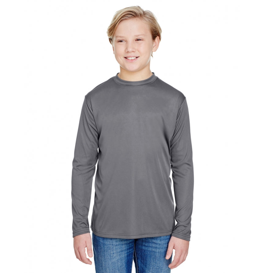 A4 Apparel NB3165 Youth Long Sleeve Cooling Polyester Performance Crew Shirt UPF 44+