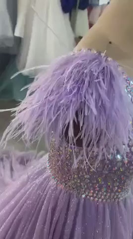 Lavender Sparkly One-Shoulder Pageant Dress Rental with Train - Youth Size 16